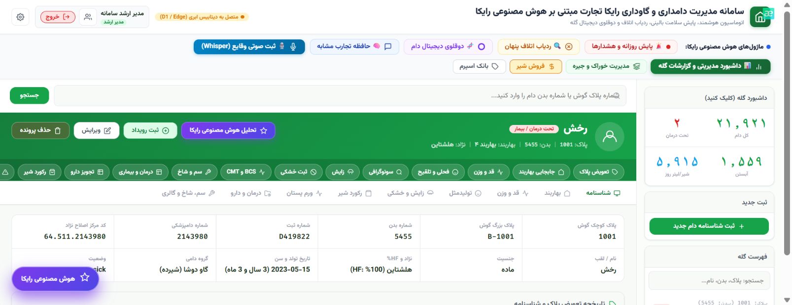 حالت واقعی پردازش تحلیل پرونده دام