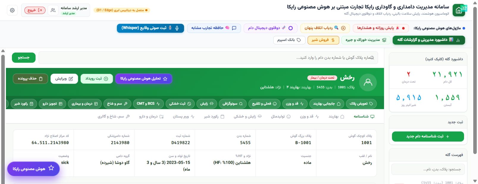 داشبورد مدیریتی واقعی رایکا با فیلترها و KPI ها